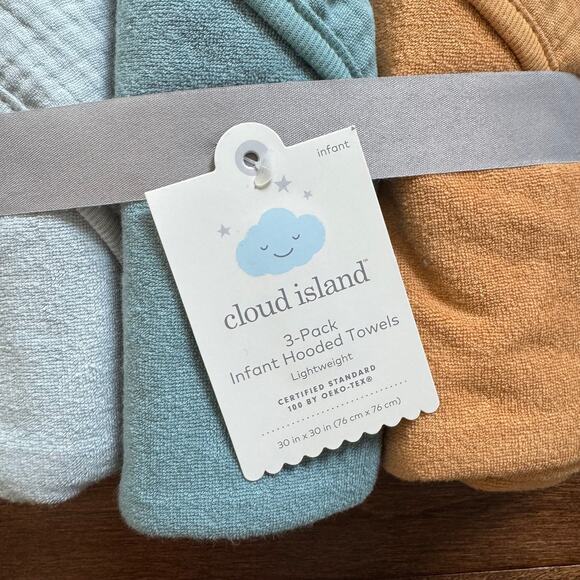 Cloud Island Infant Hooded Towels 3 Pack Boy Gender Neutral Blue Orange NEW - Picture 2 of 3